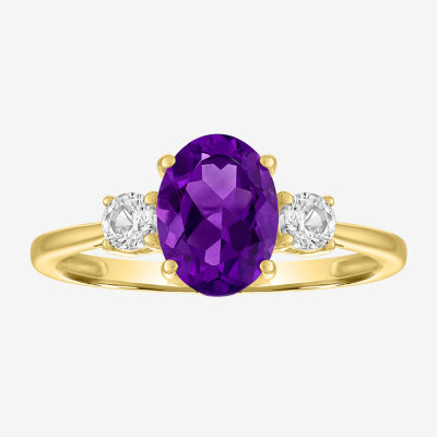 Gemstone 10K Gold 3-Stone Oval Cocktail Ring