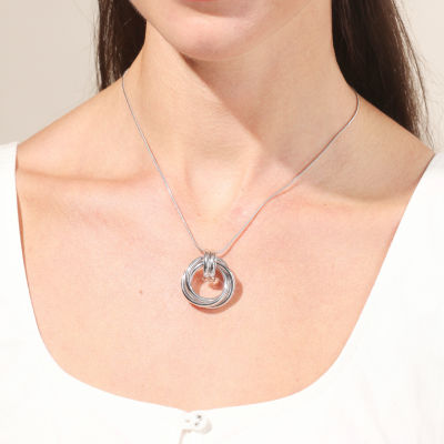 Womens Sterling Silver Circle Round Pendant Necklace