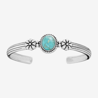 Womens Blue Turquoise Sterling Silver Sterling Silver Cuff Bracelet