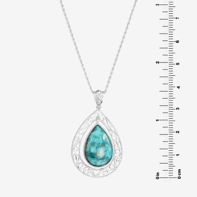 Womens Blue Turquoise Sterling Silver Pendant Necklace