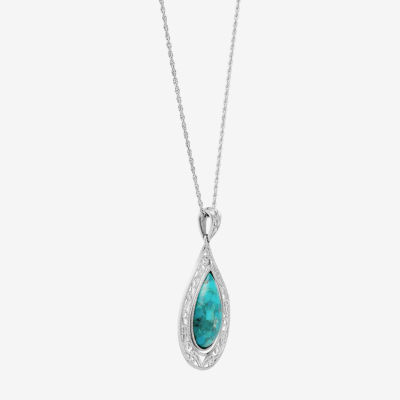 Womens Blue Turquoise Sterling Silver Pendant Necklace