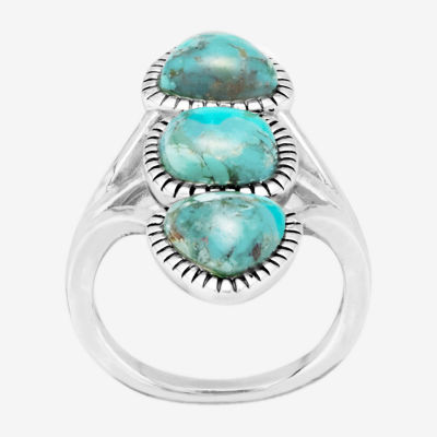 Womens Blue Turquoise Sterling Silver Cocktail Ring