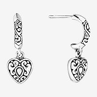 Bali Inspired Sterling Silver Heart Drop Earrings, One Size