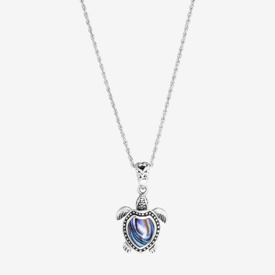 Bali Inspired Turtle Womens Blue Abalone Sterling Silver Pendant Necklace