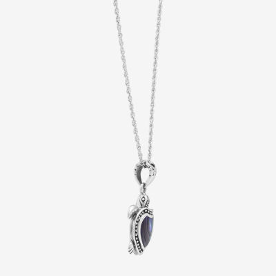 Bali Inspired Turtle Womens Blue Abalone Sterling Silver Pendant Necklace