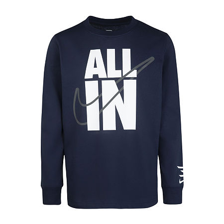 Nike 3BRAND by Russell Wilson Big Boys Crew Neck Long Sleeve Graphic T-Shirt, Medium, Blue