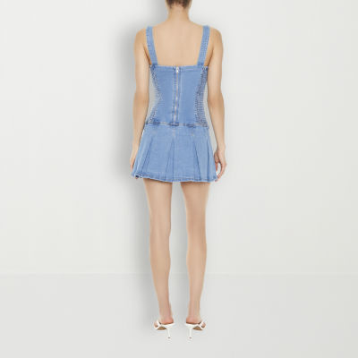 Forever 21 Denim Pleated Dress Womens Juniors Sleeveless Fit + Flare