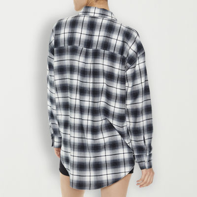 Forever 21 Juniors Oversized Plaid Lightweight Womens Long Sleeve Flannel Shirt