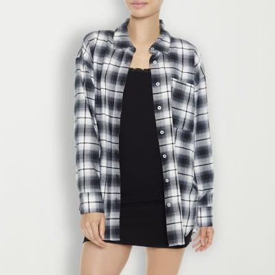 Forever 21 Juniors Oversized Plaid Lightweight Womens Long Sleeve Flannel Shirt