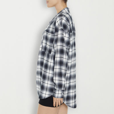 Forever 21 Juniors Oversized Plaid Lightweight Womens Long Sleeve Flannel Shirt