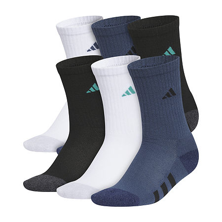 adidas Boys 6 Pair Crew Socks, Large, White