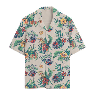 Mens Short Sleeve Regular Fit Jurassic World Button-Down Shirt