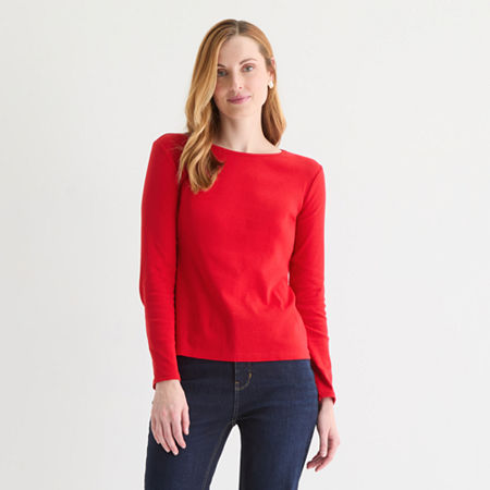 Liz Claiborne Womens Crew Neck Long Sleeve T-Shirt, Xx-large, Red