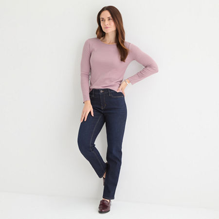 Liz Claiborne Womens Crew Neck Long Sleeve T-Shirt, Xx-large, Purple