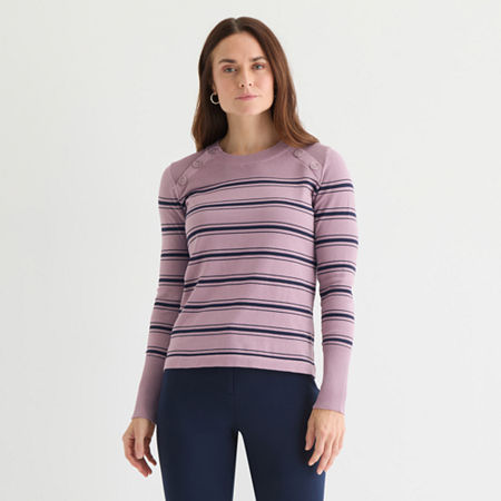 Liz Claiborne Womens Crew Neck Long Sleeve Striped Pullover Sweater, X-small, Purple