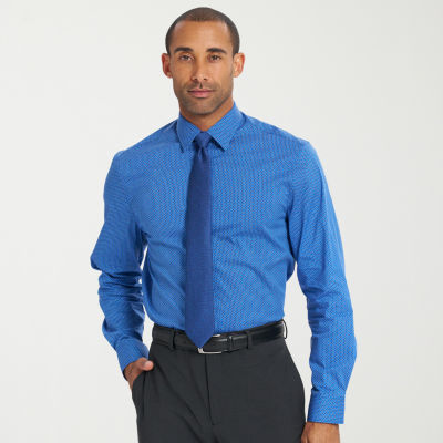 Nick Graham Mens Fitted Spread Collar Long Sleeve Shirt + Tie Set