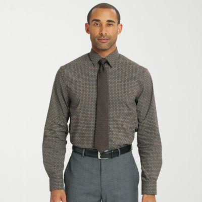 Nick Graham Mens Spread Collar Long Sleeve Shirt + Tie Set Fitted