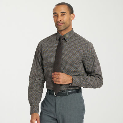 Nick Graham Mens Spread Collar Long Sleeve Shirt + Tie Set Fitted