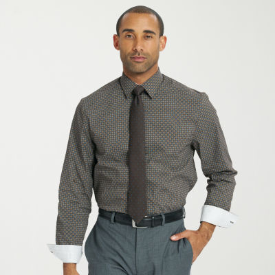 Nick Graham Mens Spread Collar Long Sleeve Shirt + Tie Set Fitted