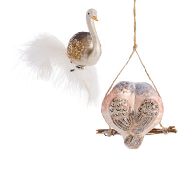 North Pole Trading Co. Swan And Turle Doves Set 2-pc. Christmas Ornament