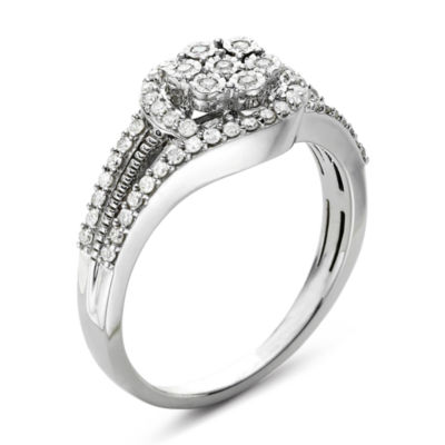 Diamond Blossom 1/3 CT.T.W. Natural Diamond Cluster Sterling SIlver Orbit Ring