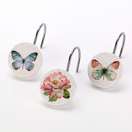 Avanti Butterfly Garden Shower Curtain Hooks, One Size, White