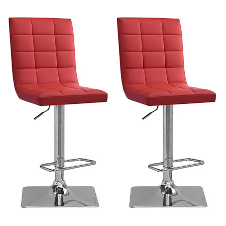 Bonded Leather And Chrome Adjustable Bar Stool-Set Of 2, One Size, Red