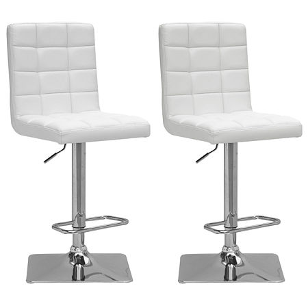 Bonded Leather And Chrome Adjustable Bar Stool-Set Of 2, One Size, White