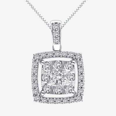 Womens 1/2 CT. T.W. Mined White Diamond 14K White Gold Pendant Necklace