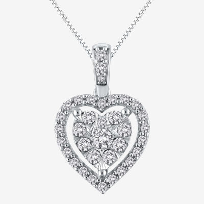 Womens 1/2 CT. T.W. Mined White Diamond 14K White Gold Heart Pendant Necklace