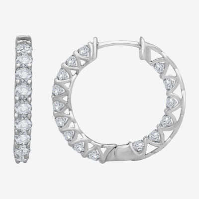 (H-I / Si1) Womens 3 CT. T.W. Lab Grown White Diamond 14K White Gold 23mm Hoop Earrings