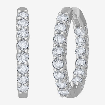 (H-I / Si1) Womens 3 CT. T.W. Lab Grown White Diamond 14K White Gold 22.5mm Hoop Earrings