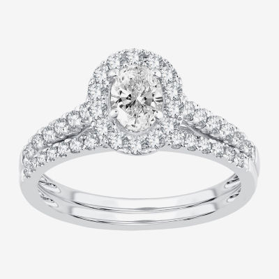 Signature By Modern Bride 1 CT.T.W. (H-I / SI1-SI2) Lab-Grown Diamond Oval Halo Bridal Set in 10K or 14K Gold