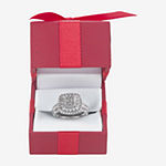 Womens 1 CT. T.W. Genuine White Diamond 10K White Gold Cushion Halo Engagement Ring