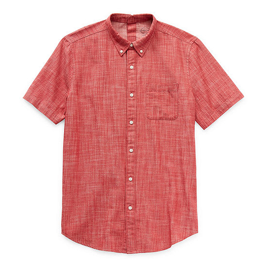 St. John's Bay Chambray Mens Easy-on + Easy-off Seated Wear Adaptive Classic Fit Short Sleeve Button-Down Shirt