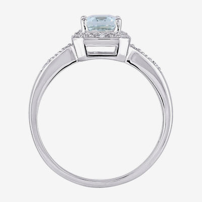 Modern Bride Gemstone Womens Diamond Accent Genuine Blue Aquamarine 10K White Gold Engagement Ring