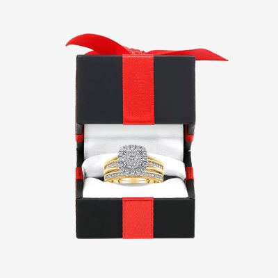 (I / SI2) Womens 1 CT. T.W. Lab Grown White Diamond 10K or 14K Gold Cushion Side Stone Halo Bridal Set