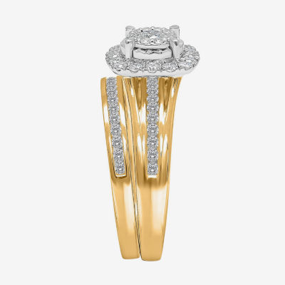 (I / SI2) Womens 1 CT. T.W. Lab Grown White Diamond 10K or 14K Gold Cushion Side Stone Halo Bridal Set