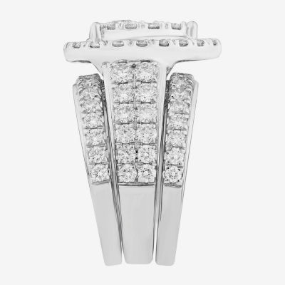 (G-H / Si2) Womens 3 CT. T.W. Lab Grown White Diamond 10K White Gold Pear Side Stone Halo Bridal Set