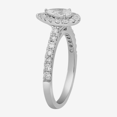 Signature By Modern Bride (H-I / Si2) Womens 1 CT. T.W. Lab Grown White Diamond 10K Gold Pear Side Stone Halo Engagement Ring