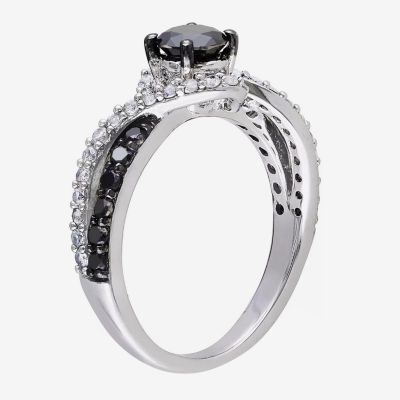 Womens 3/4 CT. T.W. Color-Enhanced Round Black Diamond & Lab Created White Sapphire Sterling Silver Engagement Ring