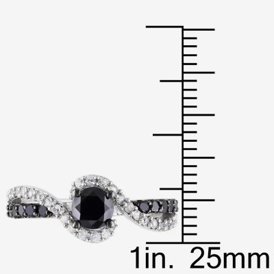 Womens 3/4 CT. T.W. Color-Enhanced Round Black Diamond & Lab Created White Sapphire Sterling Silver Engagement Ring