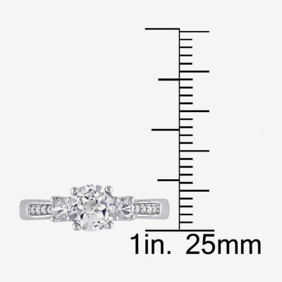 Modern Bride Gemstone Womens Diamond Accent Lab Created White Sapphire 10K Gold Round 3-Stone Engagement Ring