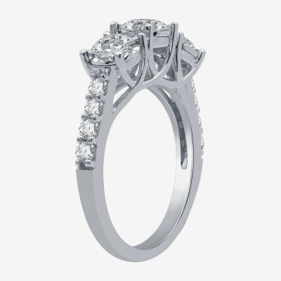 Love Lives Forever (G / Si1-Si2) Womens 1 1/2 CT. T.W. Lab Grown White Diamond 10K White Gold Round 3-Stone Engagement Ring