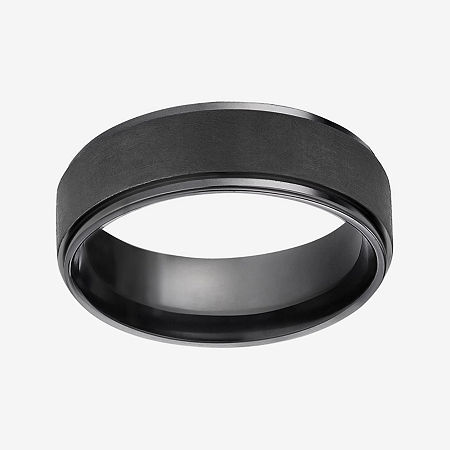 Mens Comfort Fit 7mm Black Titanium Satin Wedding Band, 9, Black