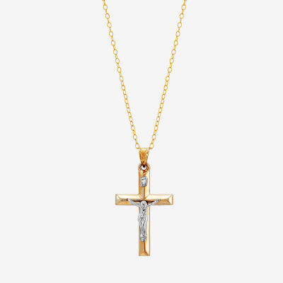 Religious Jewelry Crucifix Unisex Adult 14K Two Tone Gold Cross Pendant