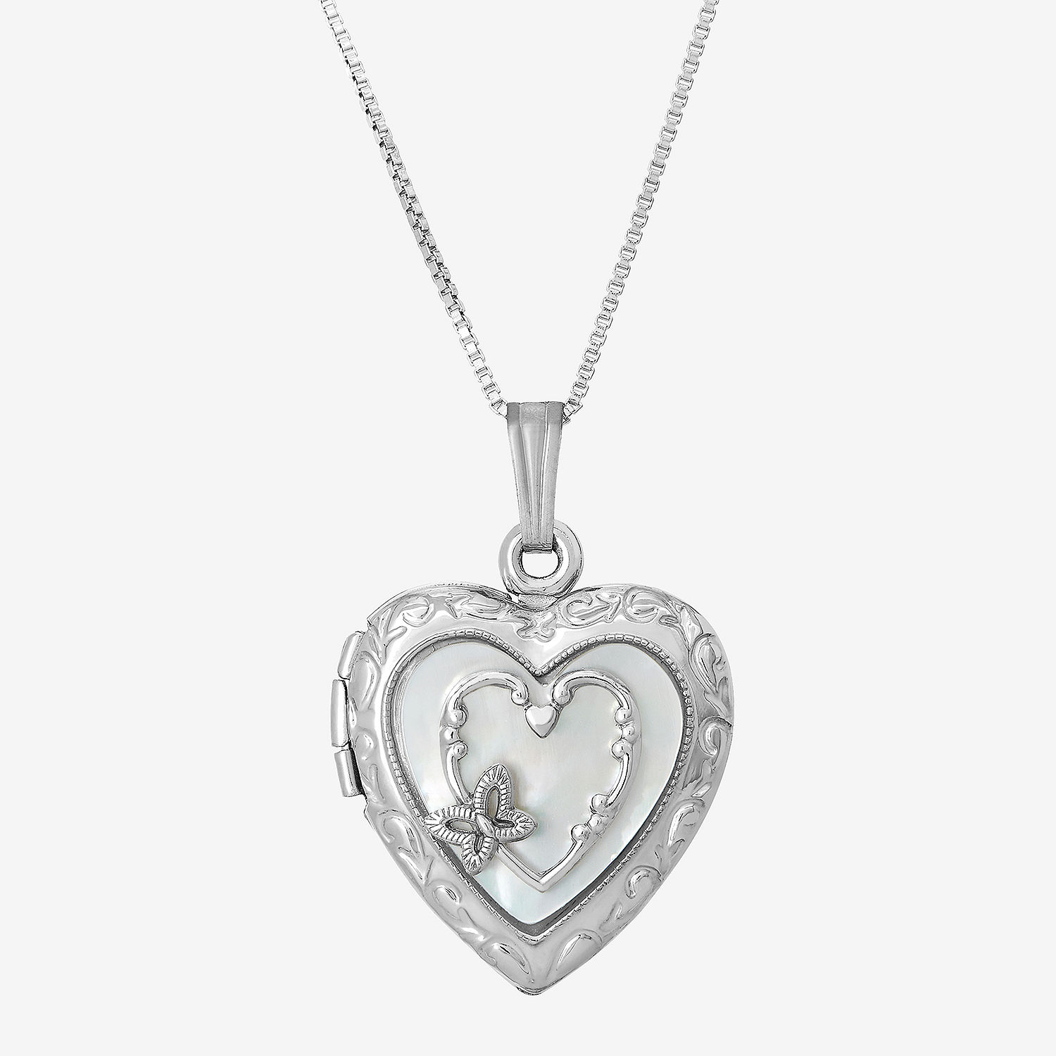 Womens White Sterling Silver Heart Locket Necklace - JCPenney