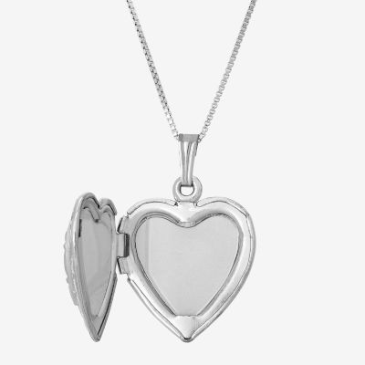 Womens White Sterling Silver Heart Locket Necklace