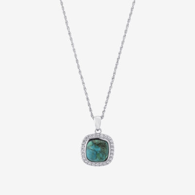 Womens Green Turquoise Sterling Silver Pendant Necklace