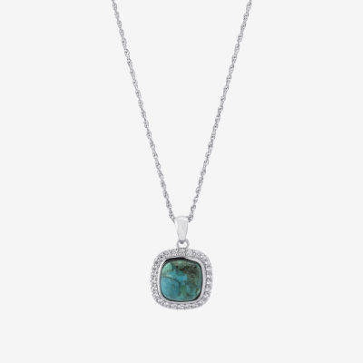 Womens Blue Turquoise Sterling Silver Pendant Necklace